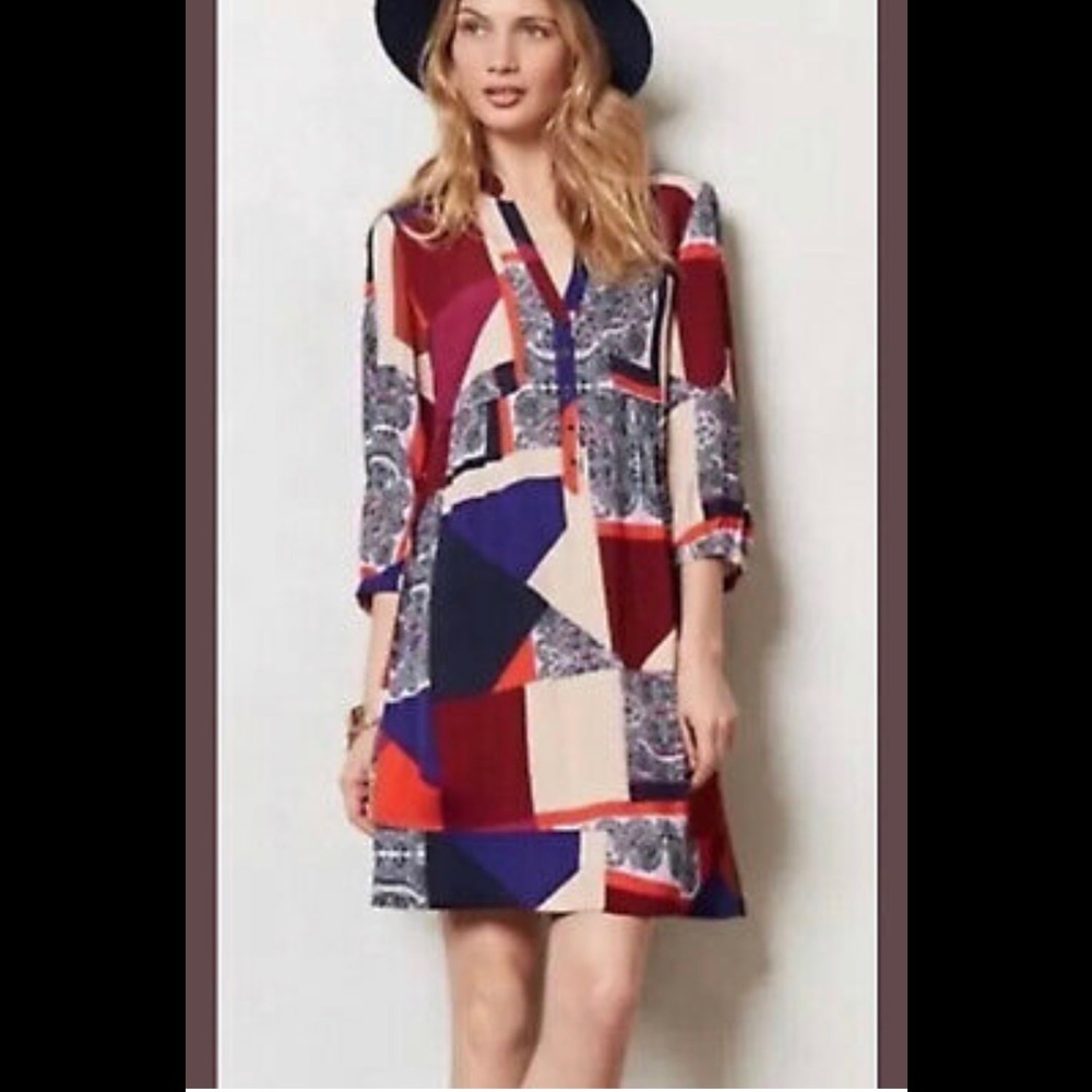 Anthropologie Taryn Crepe Paisley Patchwork Dress